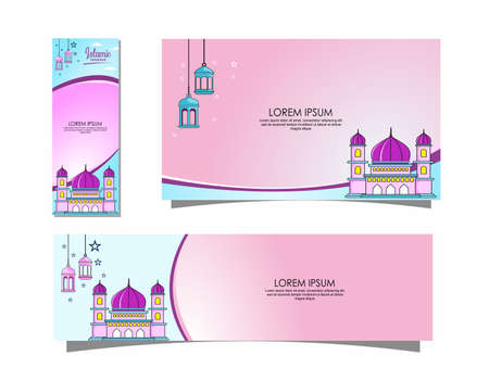 set of designs with Islamic concepts and mosquesのイラスト素材