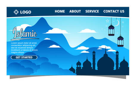 landing page with flat mosque vectorのイラスト素材