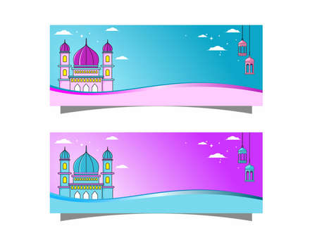 flat design with Islamic concept and mosqueのイラスト素材