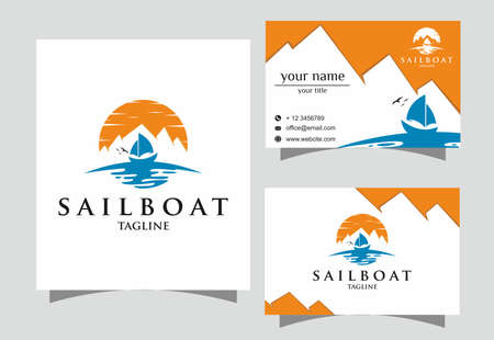 business logo design with boat and mountainのイラスト素材