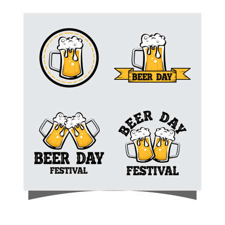 set of international beer day, celebration with decoration vector illustrationのイラスト素材