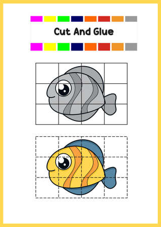 cut and glue for kids cute fishのイラスト素材