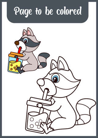 coloring book for kids cute raccoon drinkのイラスト素材
