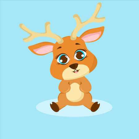 happy deer cute animal character cartoon.のイラスト素材