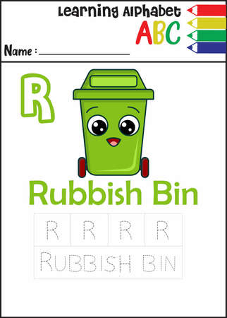 alphabet letter R is rubbish bin. cute rubbish binのイラスト素材
