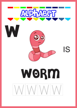 letter w for worm. cute wormのイラスト素材