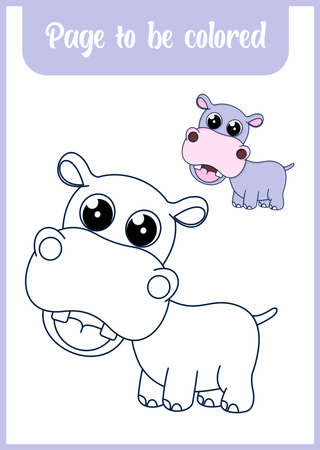coloring book for kids, cute hippoのイラスト素材