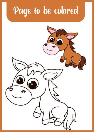 coloring book for kids, cute horseのイラスト素材