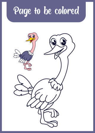 coloring book for kids. ostrichのイラスト素材