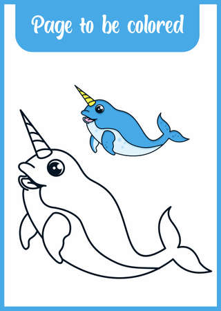 coloring book for kids. narwhalのイラスト素材