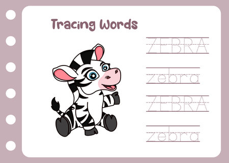 learn tracing word of zebraのイラスト素材