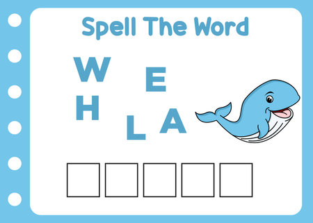 spell the word of whale cartoonのイラスト素材