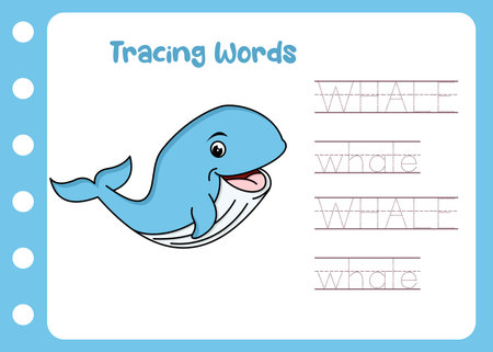learn to trace the word of whaleのイラスト素材