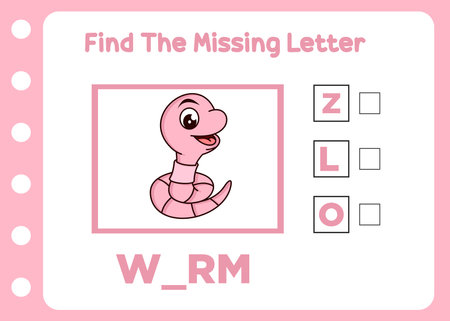 find missing letter of cute wormのイラスト素材
