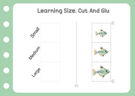 learning size cut and glue x fish kids gameのイラスト素材