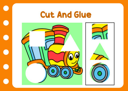 cut and glue train. kids play funのイラスト素材