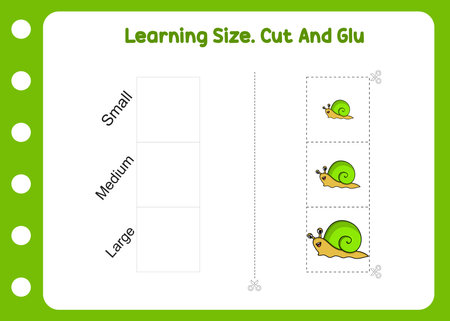 learning size cut and glue snail. cartoon snail.のイラスト素材