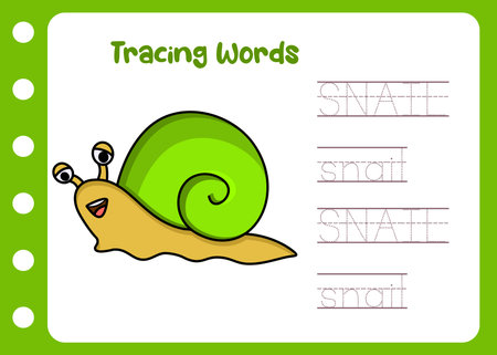 tracing the word cute snail. education game for kidsのイラスト素材
