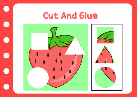 cut and glue the sweet strawberry. kids fun gameのイラスト素材