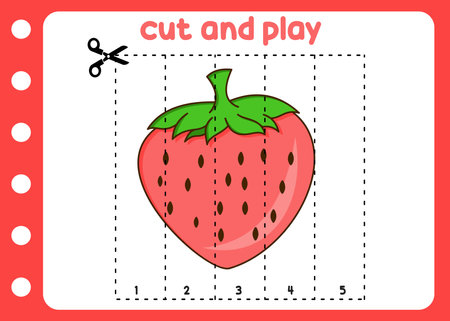 cut and play sweet strawberry. education game for childrenのイラスト素材
