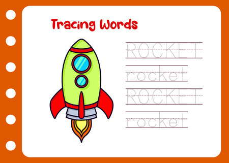 tracing the word of rocket. lesson for traceのイラスト素材