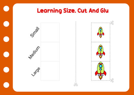 learning size cut and glue the rocket. kids worksheetのイラスト素材