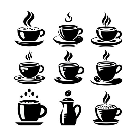 Coffee cup icon set. Vector illustration in black on white backgroundのイラスト素材