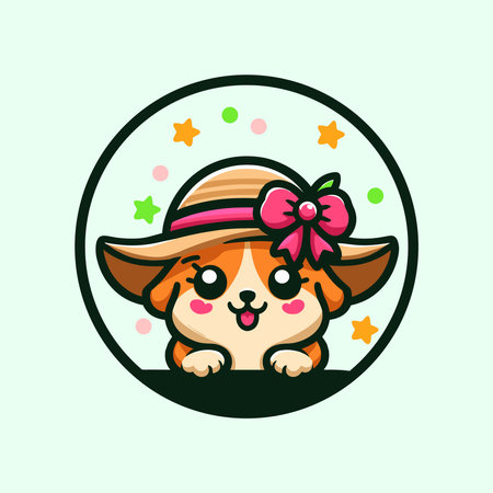cute puppy with hat cartoon vector icon illustration animal nature iconのイラスト素材
