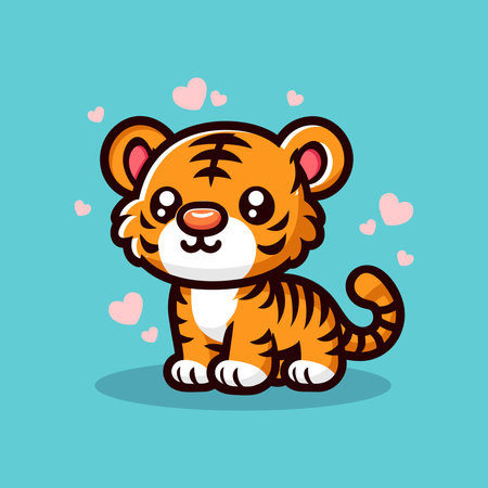 baby tiger cartoon vector icon illustrationのイラスト素材