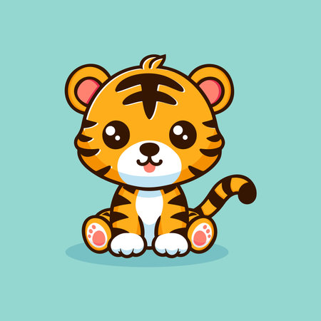 baby tiger cartoon vector icon illustrationのイラスト素材