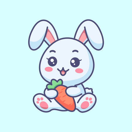 Cute bunny with carrot. Vector illustration in a flat style.のイラスト素材