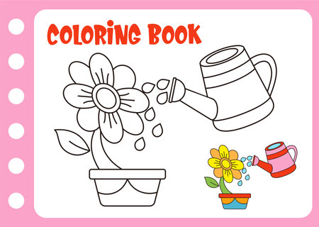 coloring book for kids. coloring flower with watering canのイラスト素材