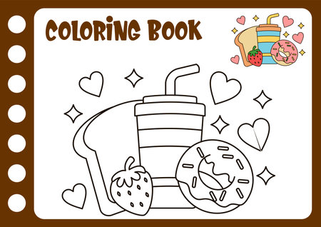 Coloring book for children: food and drink (strawberry, donut)のイラスト素材