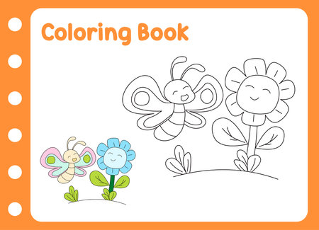 coloring book for kids. cute butterflyのイラスト素材