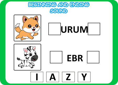 beginning and ending sound animal wild .kids education puzzleのイラスト素材