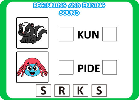 beginning and ending sound animal wild .kids education puzzle spiderのイラスト素材