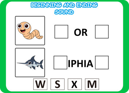 beginning and ending sound animal wild .kids education puzzleのイラスト素材