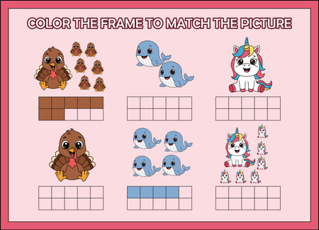 color the frame to match the animal.turkey, whale, unicornのイラスト素材