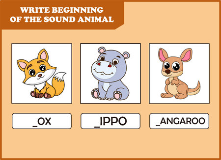 write the beginning of sound animal. cute animal wildのイラスト素材