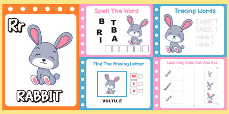 worksheets pack for kids a cute rabbit vector.のイラスト素材