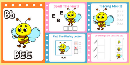 worksheets pack for kids a cute bee vector.のイラスト素材