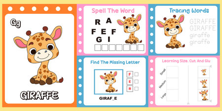 worksheets pack for kids a cute giraffe vector.のイラスト素材