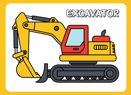 excavator in cartoon design graphics illustration icon isolated flat vectorのイラスト素材