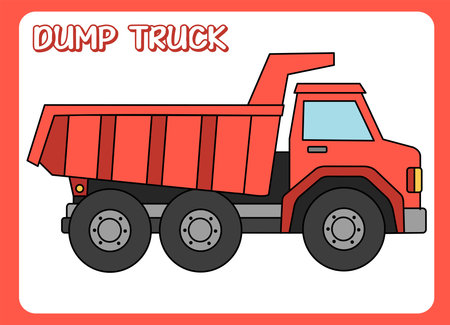 dump truck in cartoon design graphics illustration icon isolated flat vectorのイラスト素材