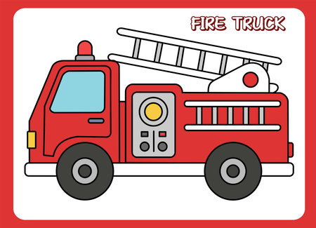 fire truck in cartoon design graphics illustration icon isolated flat vectorのイラスト素材