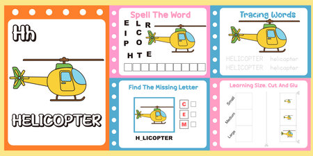 worksheets pack for kids a helicopter vector. design helicopter illustrationのイラスト素材