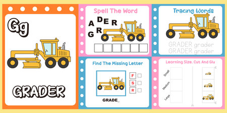 worksheets pack for kids a grader vector. design airplane illustrationのイラスト素材