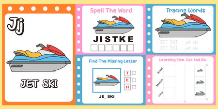 worksheets pack for kids a jet ski vector. design jet ski illustrationのイラスト素材