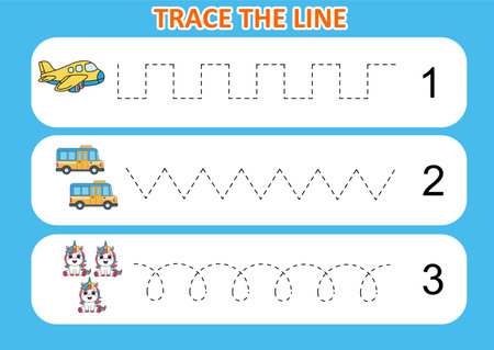 trace the line cute animal and transport. game for kidsのイラスト素材