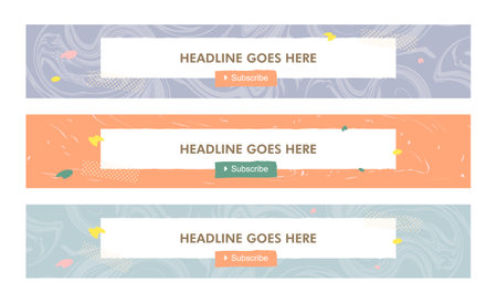 streaming service video thumbnail template set of four, social media graphic resources. Fashion trendy digital abstract watercolor marble texture style background with placeholder texts.のイラスト素材